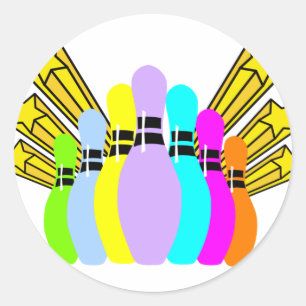 Colourful Bowling Pins Classic Round Sticker