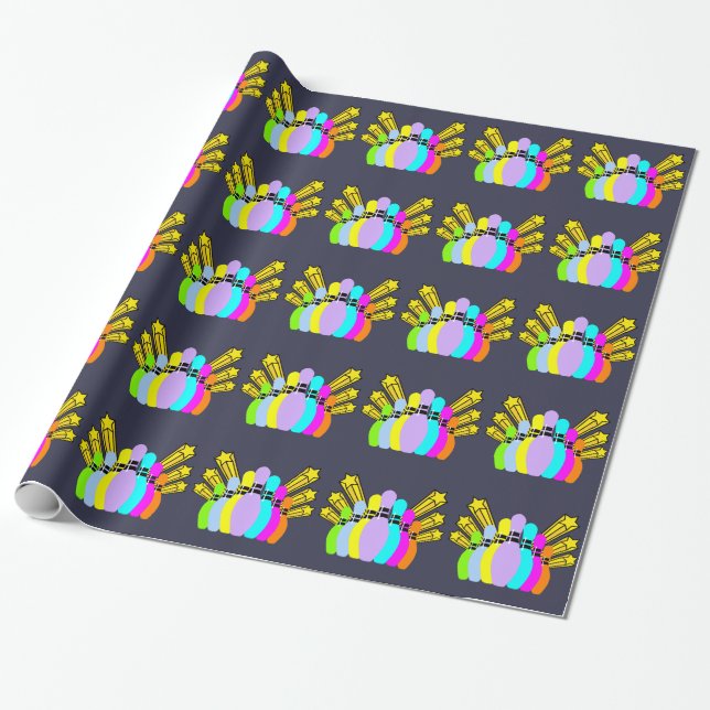 Colourful Bowling Pins Wrapping Paper (Unrolled)
