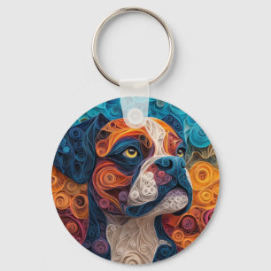 Colourful Boxer Dog Portrait Key Ring