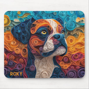 Colourful Boxer Paper Quilling Dog Portrait Mouse Mat