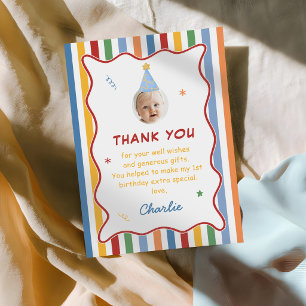 Colourful Boy 1st Birthday Photo Thank You Card
