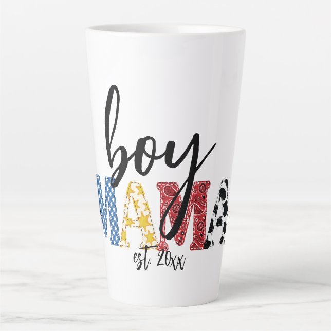 Colourful Boy Mama Est Date Cuntry Rodeo Mum Latte Mug (Front)