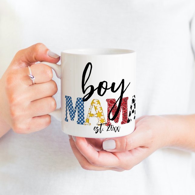 Colourful Boy Mama Est Date Sons Names Country Mum Coffee Mug (Creator Uploaded)