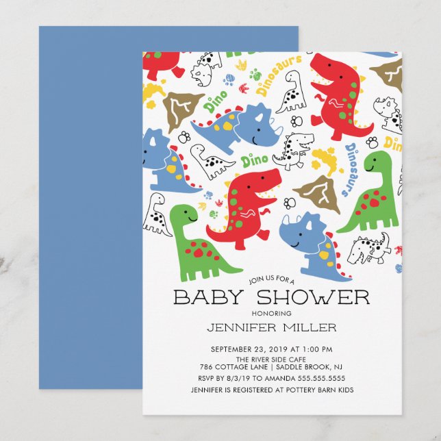 Colourful Boys Dinosaur Baby Shower Invitation (Front/Back)