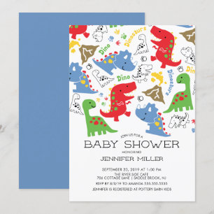 Colourful Boys Dinosaur Baby Shower Invitation