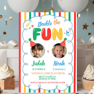 Colourful Boys Double The Fun with photo Birthday Invitation