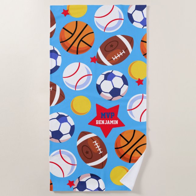 Colourful Boys Personalised Multi Sport Beach Beach Towel (Front)