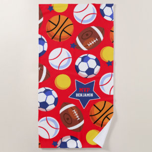 Colourful Boys Personalised Multi Sport Beach Towe Beach Towel