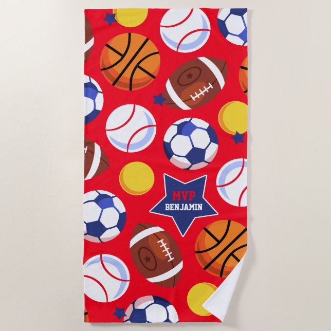 Colourful Boys Personalised Multi Sport Beach Towe Beach Towel (Front)