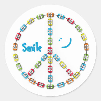 Colourful Braces Peace Sign Smile Classic Round Sticker
