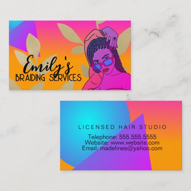 Colourful Braiding Hair Studio Salon Braids   Business Card (Front/Back)
