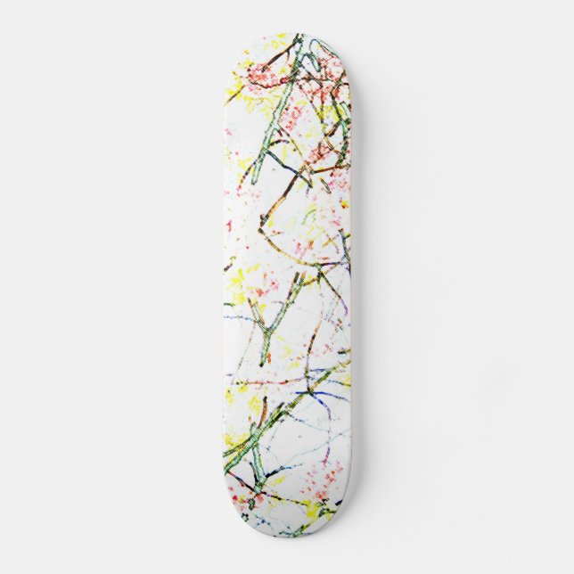 Colourful branches on white abstract design skateboard (Front)