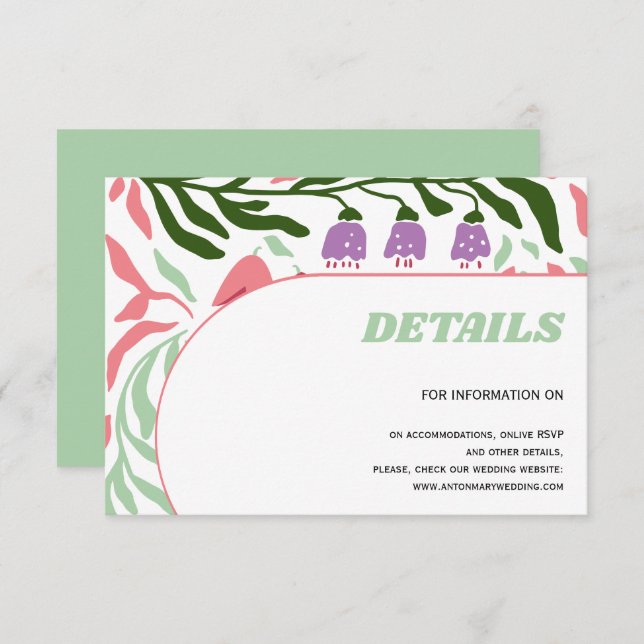 Colourful branches, retro folklore flowes wedding enclosure card (Front/Back)