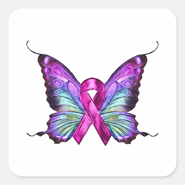 Colourful Breast Cancer Awareness Butterfly Square Sticker (Front)