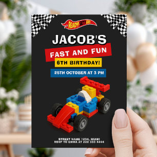Colourful Brick Racer Birthday Invitation