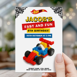 Colourful Brick Racer Robotics Birthday Invitation