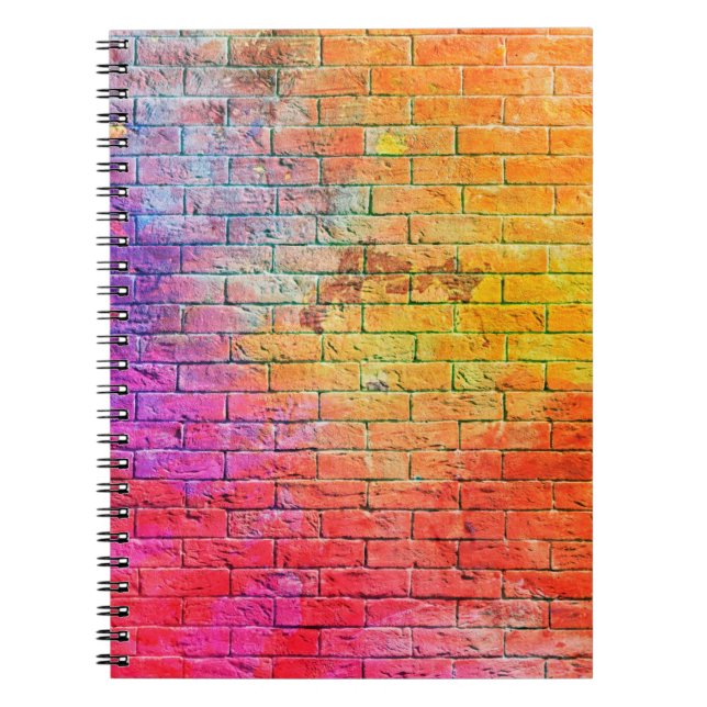 Colourful brick wall backgroundwall,colour,backgro notebook (Front)