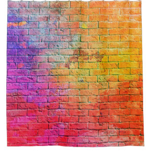 Colourful brick wall backgroundwall,colour,backgro shower curtain
