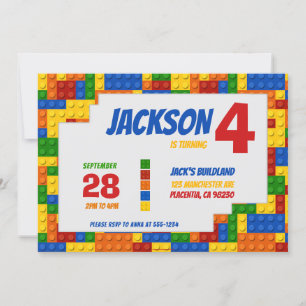 Colourful Bricks Building Blocks Birthday Invitation