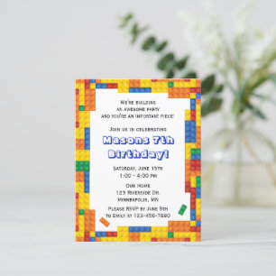 Colourful Bricks Building Blocks Birthday Party Invitation