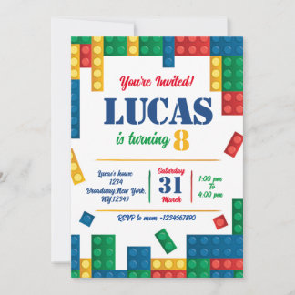 Colourful Bricks Building Blocks Birthday Party Invitation