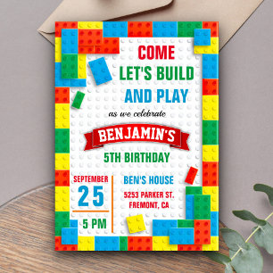 Colourful Bricks Building Blocks Birthday Party Invitation