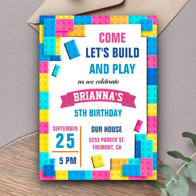 Colourful Bricks Building Blocks Birthday Party Invitation (Creator Uploaded)