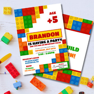 Colourful Bricks Building Blocks Birthday Party  Invitation