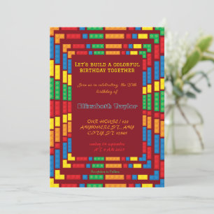 Colourful Bricks Building Blocks Birthday Party Invitation