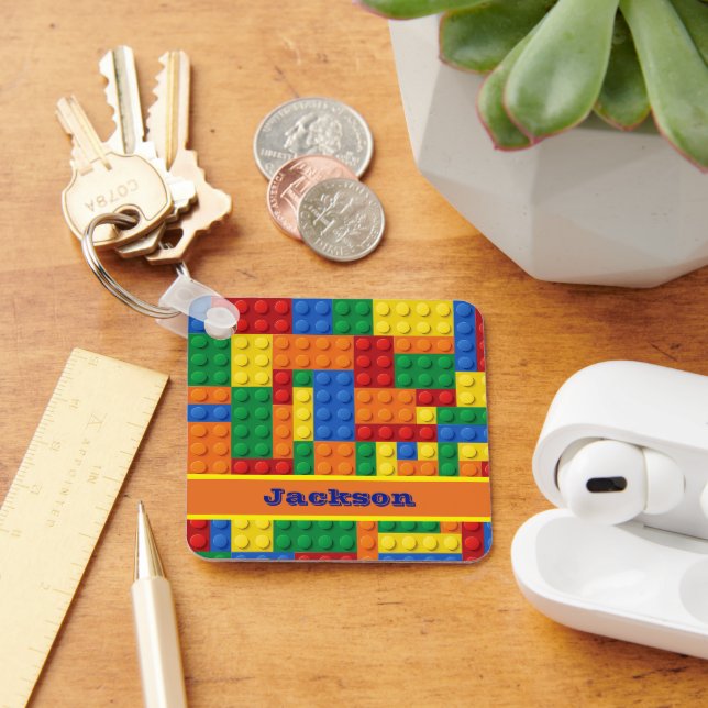 Colourful Bricks Building Blocks Personalised Key Ring (Desk)