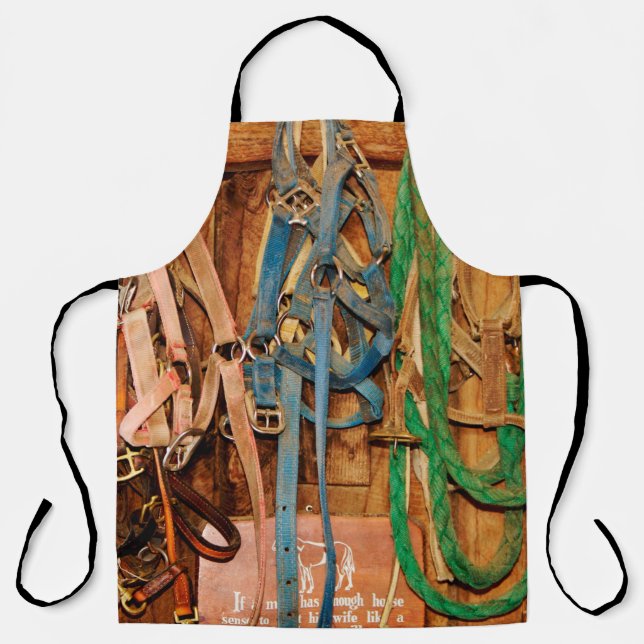 Colourful Bridleshorse,tack,animals,barn,blue,brid Apron (Front)