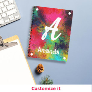 Colourful brigh art and white monogram notebook