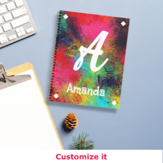 Colourful bright art and white monogram notebook
