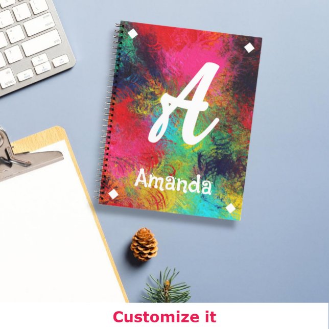 Colourful bright art and white monogram notebook (Creator Uploaded)