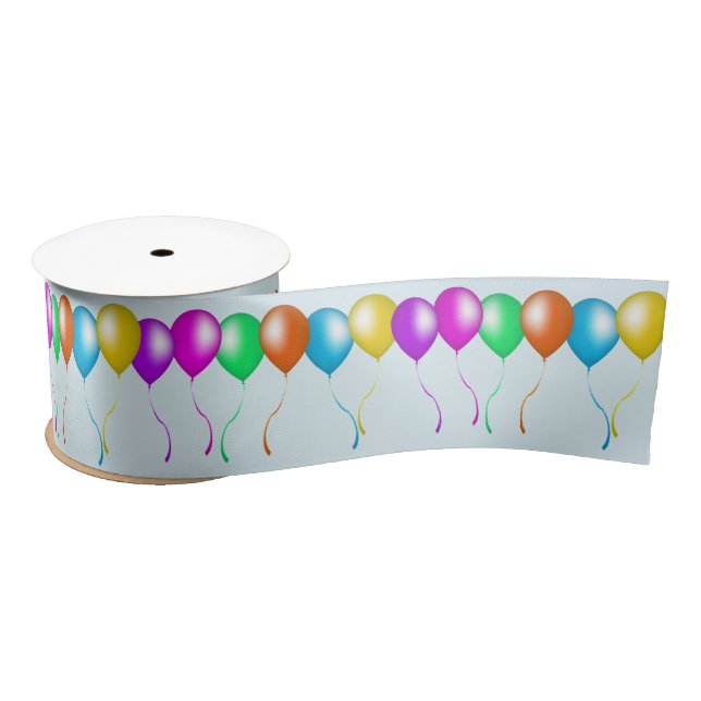 Colourful Bright Bunch of Balloons Satin Ribbon (Spool)