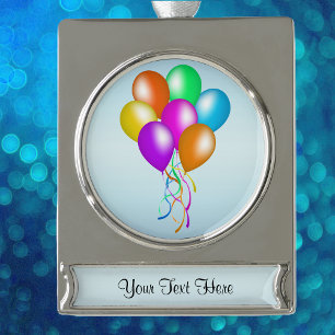 Colourful Bright Bunch of Balloons Silver Plated Banner Ornament