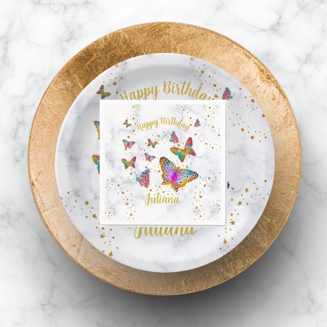 Colourful Bright Butterfly Birthday Party  Napkin (Colorful Bright Butterfly Birthday Party Napkin)