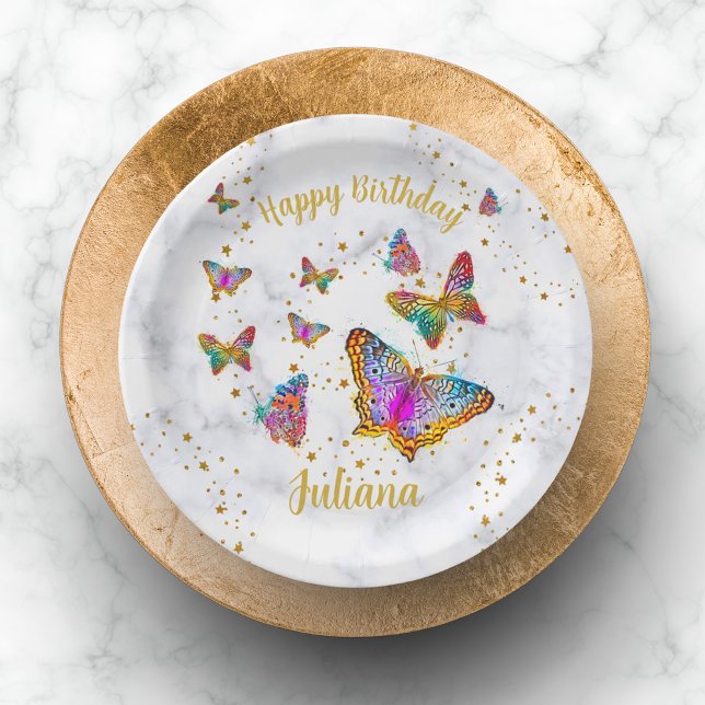 Colourful Bright Butterfly Birthday Party  Paper Plate (Colorful Bright Butterfly Birthday Party Paper Plates)