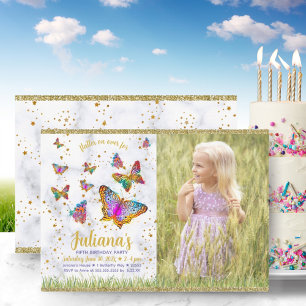 Colourful Bright Butterfly Birthday Party Photo Invitation