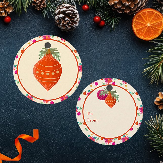 Colourful Bright Christmas  Favour Tags (Colorful Bright Christmas Gift tags. With festive details and ornaments. When ordinary won't due.)