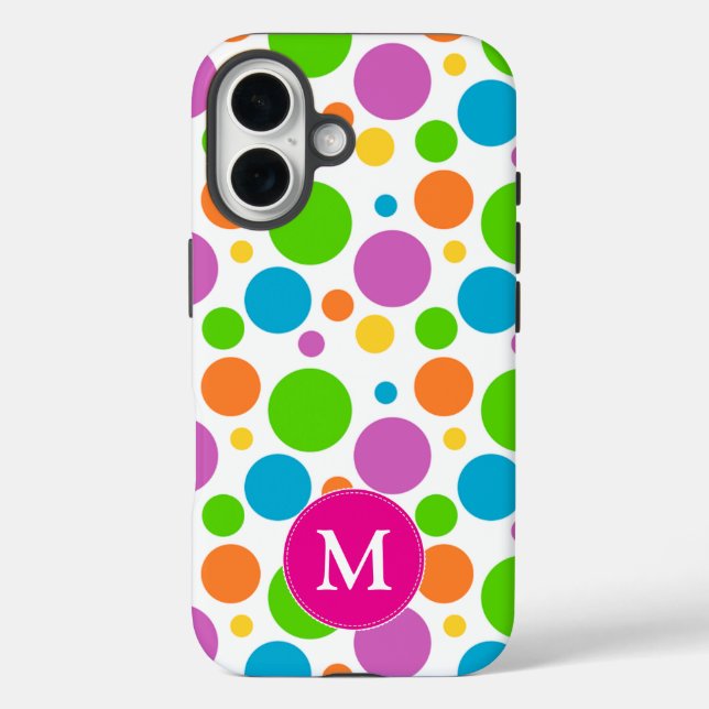 Colourful Bright Dots Pattern Pink Monogram Case-Mate iPhone Case (Back)