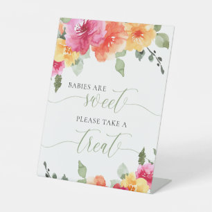 Colourful bright floral babies are sweet take trea pedestal sign