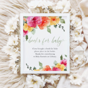 Colourful bright floral baby shower books for baby poster