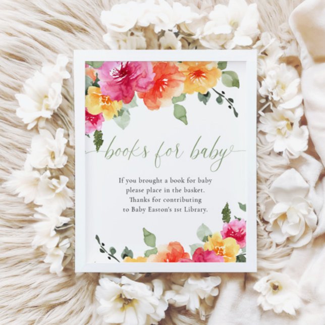 Colourful bright floral baby shower books for baby poster (Creator Uploaded)