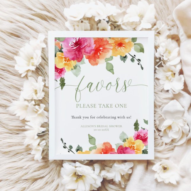 Colourful bright floral bridal shower favours sign (Creator Uploaded)