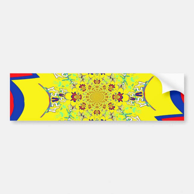 Colourful Bright Floral Damask Design Art Print Bumper Sticker (Front)