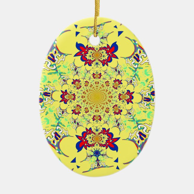Colourful Bright Floral Damask Design Art Print Ceramic Tree Decoration (Front)