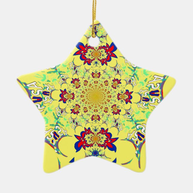 Colourful Bright Floral Damask Design Art Print Ceramic Tree Decoration (Front)