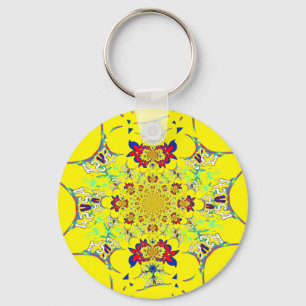 Colourful Bright Floral Damask Design Art Print Key Ring