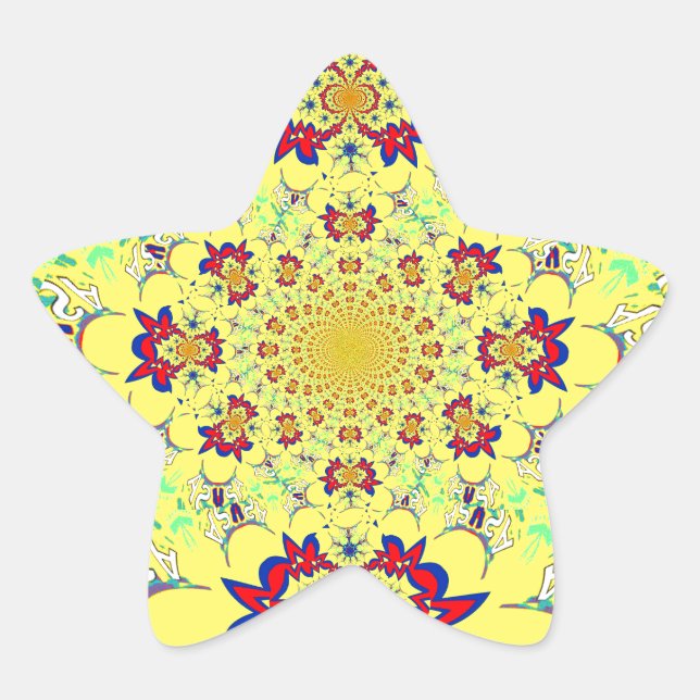 Colourful Bright Floral Damask Design Art Print Star Sticker (Front)